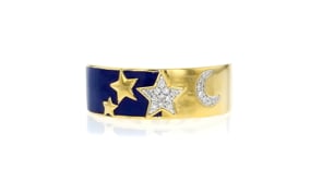 Diamond Celestial Ring with Blue Enamel in 18kt Gold Over Sterling