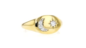.10 ct. t.w. Lab-Grown Diamond Moon and Star Signet Ring in 18kt Gold Over Sterling