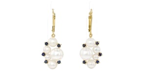 3.5-8mm Cultured Pearl and .30 ct. t.w. Sapphire Drop Earrings in 18kt Gold Over Sterling