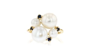5-9mm Cultured Pearl and .10 ct. t.w. Sapphire Ring in 18kt Gold Over Sterling