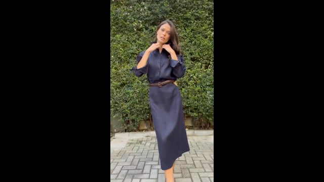 Saia Midi em Linho Marinho Vivian CB