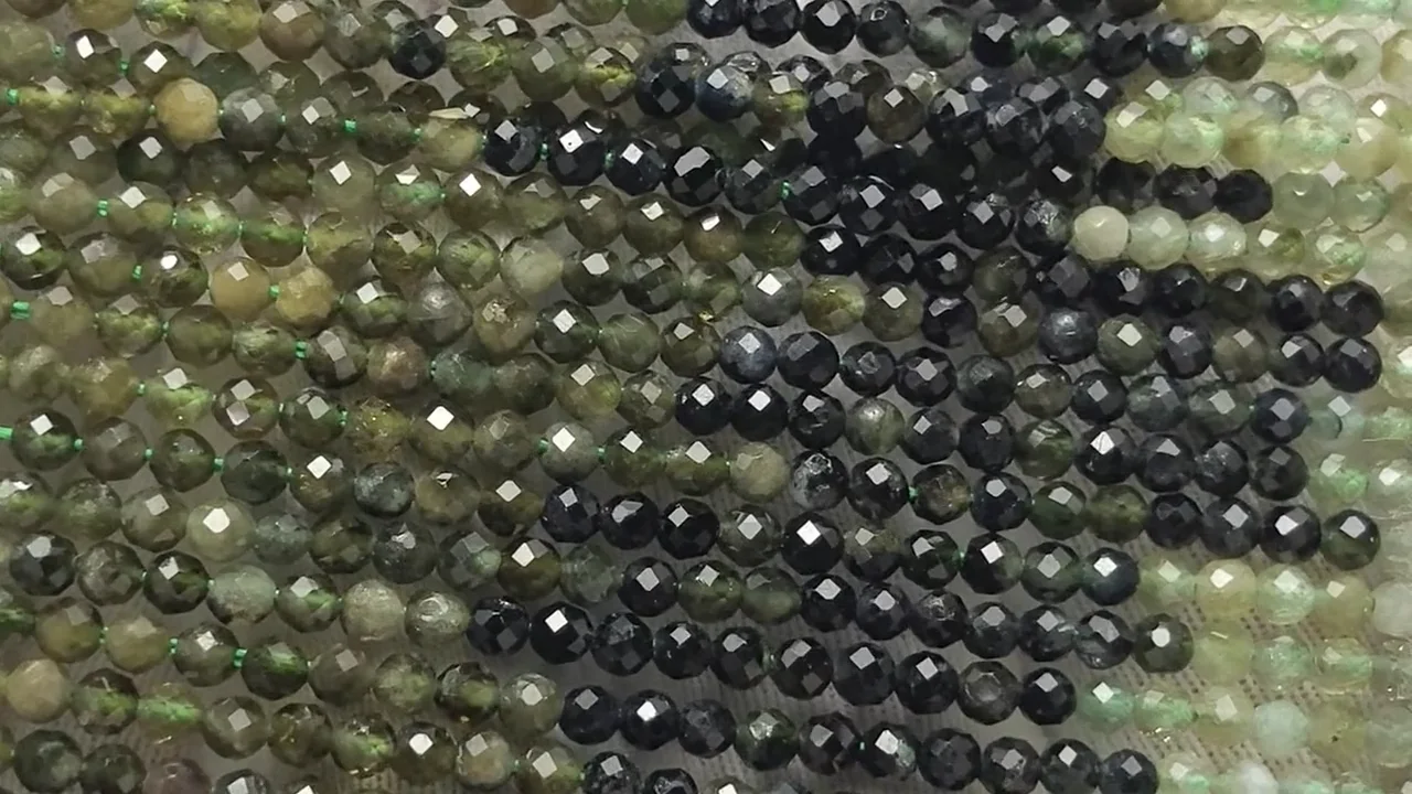 グリーントルマリン ラウンドカット2mm 1連｜天然石ビーズの卸問屋