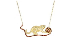 .70 ct. t.w. Garnet Cat with Yarn Ball Necklace in 18kt Gold Over Sterling