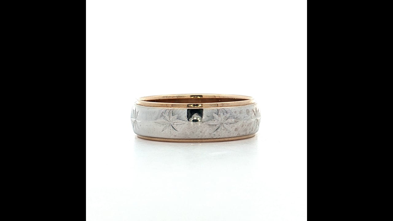 Mens Vintage Retro Star Two-Tone Wedding Band 14k – Filigree Jewelers