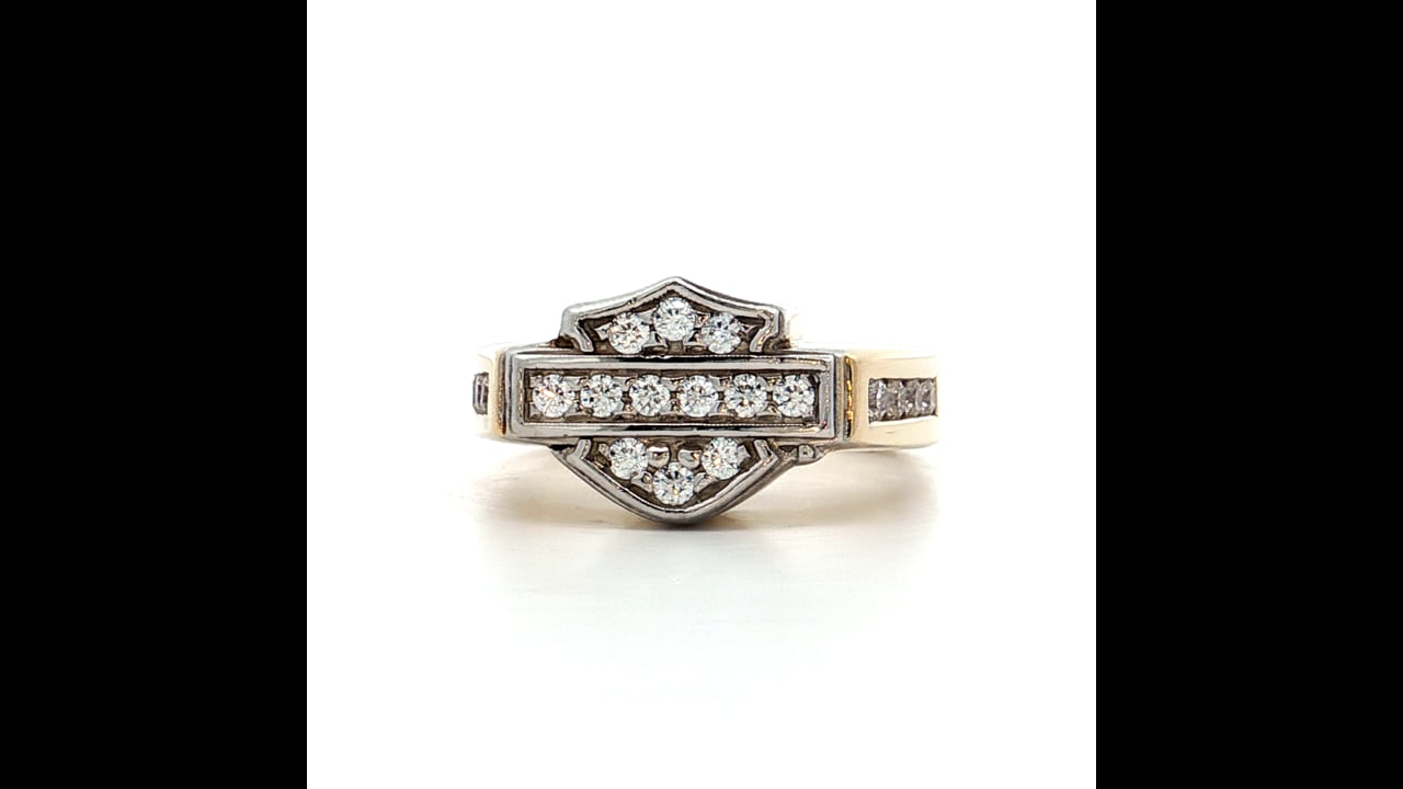 24 Diamond Harley Davidson Ring 14k Yellow Gold – Filigree Jewelers