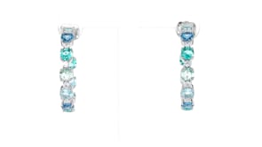 Rhodium-Plated Hoop Earrings with Simulated Tonal-Blue Gemstones and 4.20 ct. t.w. CZs