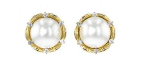 14kt Yellow Gold-Plated Earrings with .30 ct. t.w. CZs and Simulated Pearls