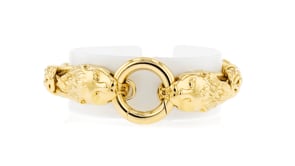 Italian 14kt Yellow Gold-Plated Double Lion Head Byzantine Bracelet