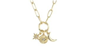 14kt Yellow Gold-Plated Celestial Charm Paper Clip Link Necklace with CZs