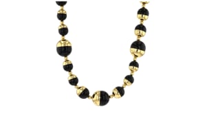 Italian 14kt Yellow Gold-Plated Necklace with 10-16mm Black Agate Beads