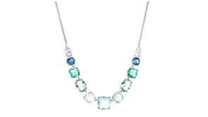Rhodium-Plated Necklace with Simulated Tonal-Blue Gemstones and .70 ct. t.w. CZs