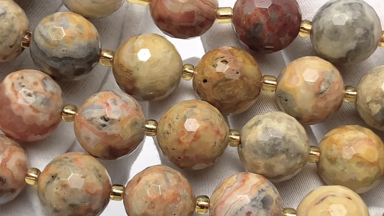 クレイジーレースアゲート 128面ラウンドカット16mm 半連/1連｜天然石