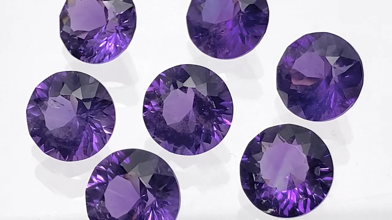 宝石質アメジスト ルース ラウンド コンケーブカット12×12mm 7粒セット