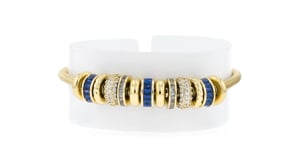 14kt Yellow Gold-Plated Rondelle Bracelet with Simulated Tonal-Blue and White Gemstones