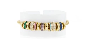 14kt Yellow Gold-Plated Rondelle Bracelet with Simulated Multicolored Gemstones