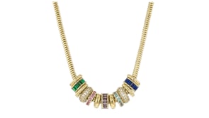 14kt Yellow Gold-Plated Rondelle Necklace with Simulated Multicolored Gemstones