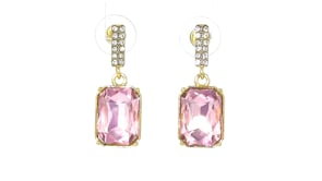14kt Yellow Gold-Plated Drop Earrings with Simulated Pink Gemstones and .48 ct. t.w. CZs