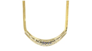 14kt Yellow Gold-Plated Herringbone Necklace with Simulated Tonal-Blue and White Gemstones