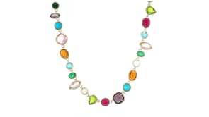 14kt Yellow Gold-Plated Necklace with Simulated Multicolored Gemstones