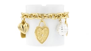 14kt Yellow Gold-Plated Charm Bracelet with Simulated Gemstones, Pearl and .50 ct. t.w. CZs