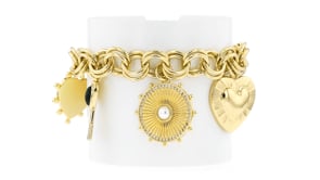 14kt Yellow Gold-Plated Charm Bracelet with Simulated Gemstones and .20 ct. t.w. CZs