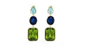 14kt Yellow Gold-Plated Drop Earrings with Simulated Tonal-Blue and Green Gemstones