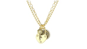14kt Yellow Gold-Plated Key, Heart Lock and Coin Charm Necklace with 1.00 ct. t.w. CZs
