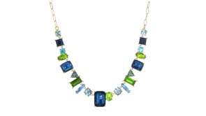 14kt Yellow Gold-Plated Necklace with Simulated Tonal-Blue and Green Gemstones