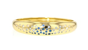 14kt Yellow Gold-Plated Bangle Bracelet with Simulated Tonal-Blue and White Gemstones