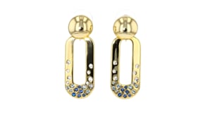 14kt Yellow Gold-Plated Bead Drop Earrings with Simulated Tonal-Blue and White Gemstones