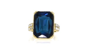 14kt Yellow Gold-Plated Ring with Simulated Blue Gemstone and .81 ct. t.w. CZs