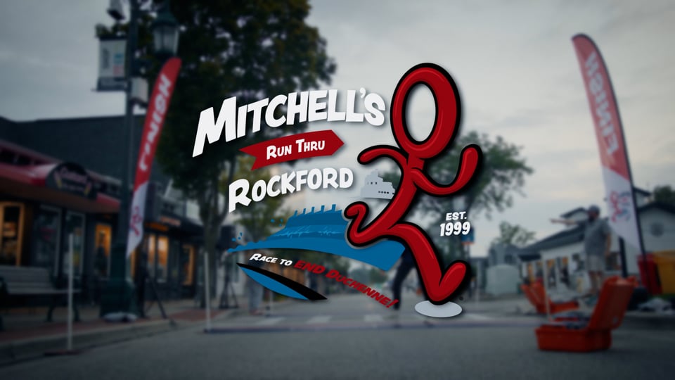mitchell's run starting line with race logo