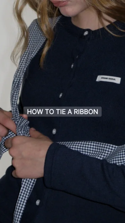 Release 12/24] RIBBON-TIED KNIT CARDIGAN_NAVY - CRANK