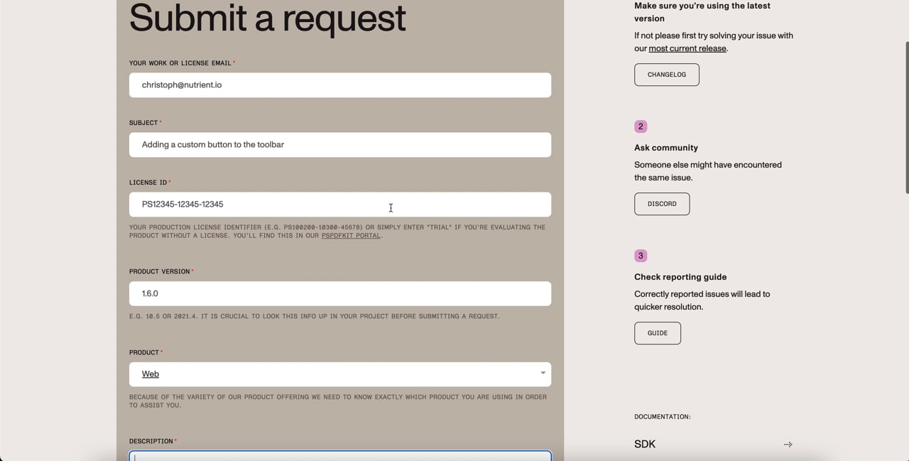 Nutrient AI support form deflector ai example