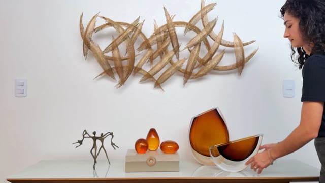  Escultura de Parede Elementos Dourada