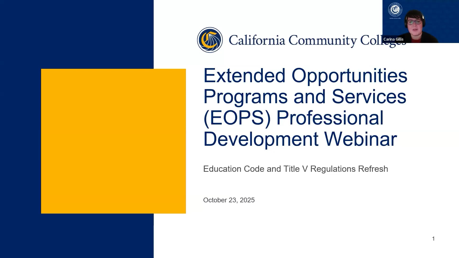 EOPS Professional Development Webinar Eduacation Code and Title V ...