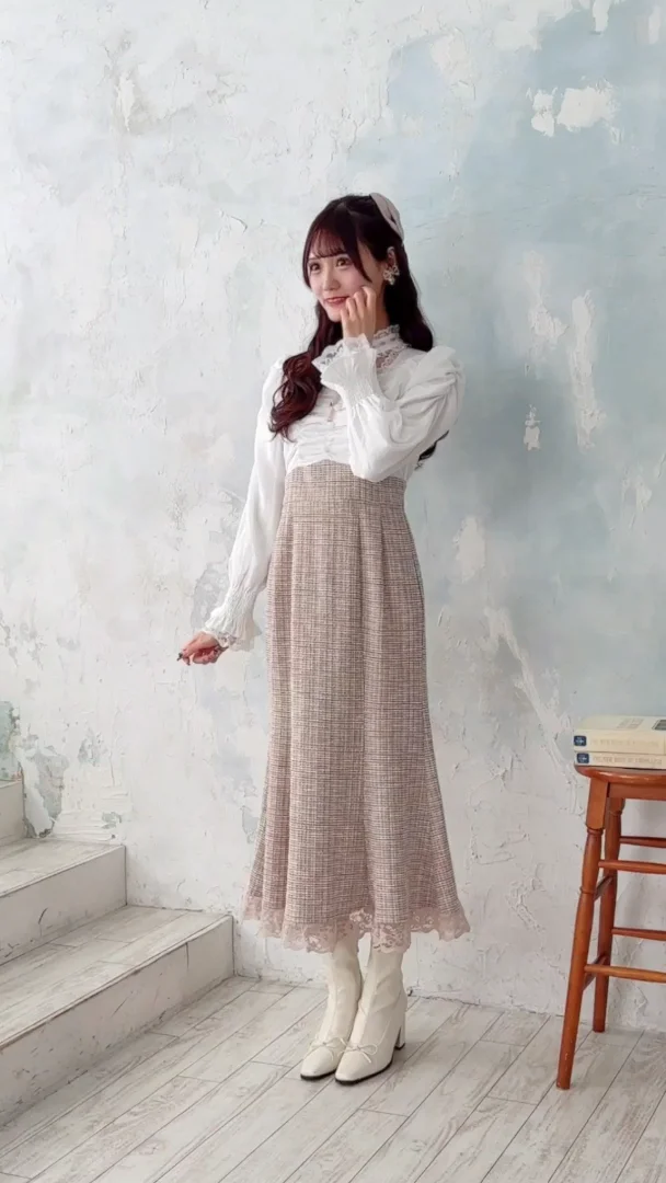 フリルチョーカーツイードドッキングワンピース | Rlab store