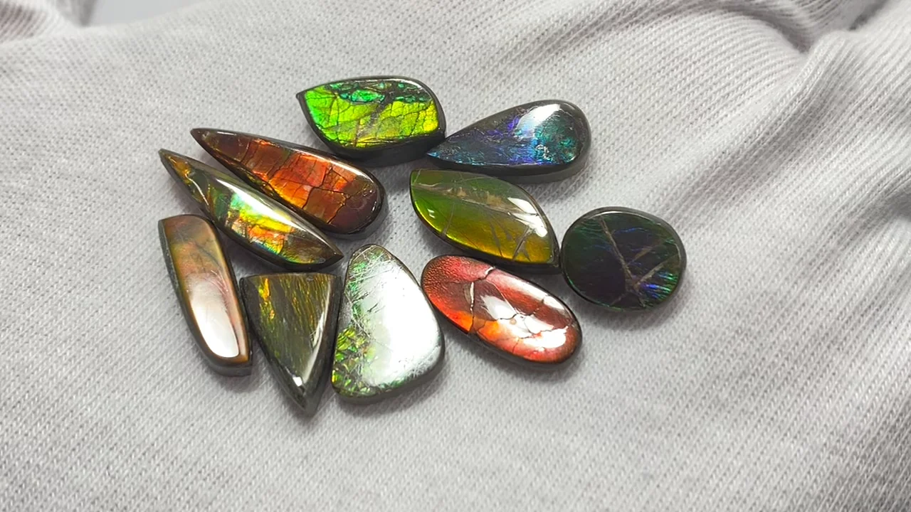 動画】【1点もの】アンモライトAAA- ルース 10粒セット NO.22 - 天然石