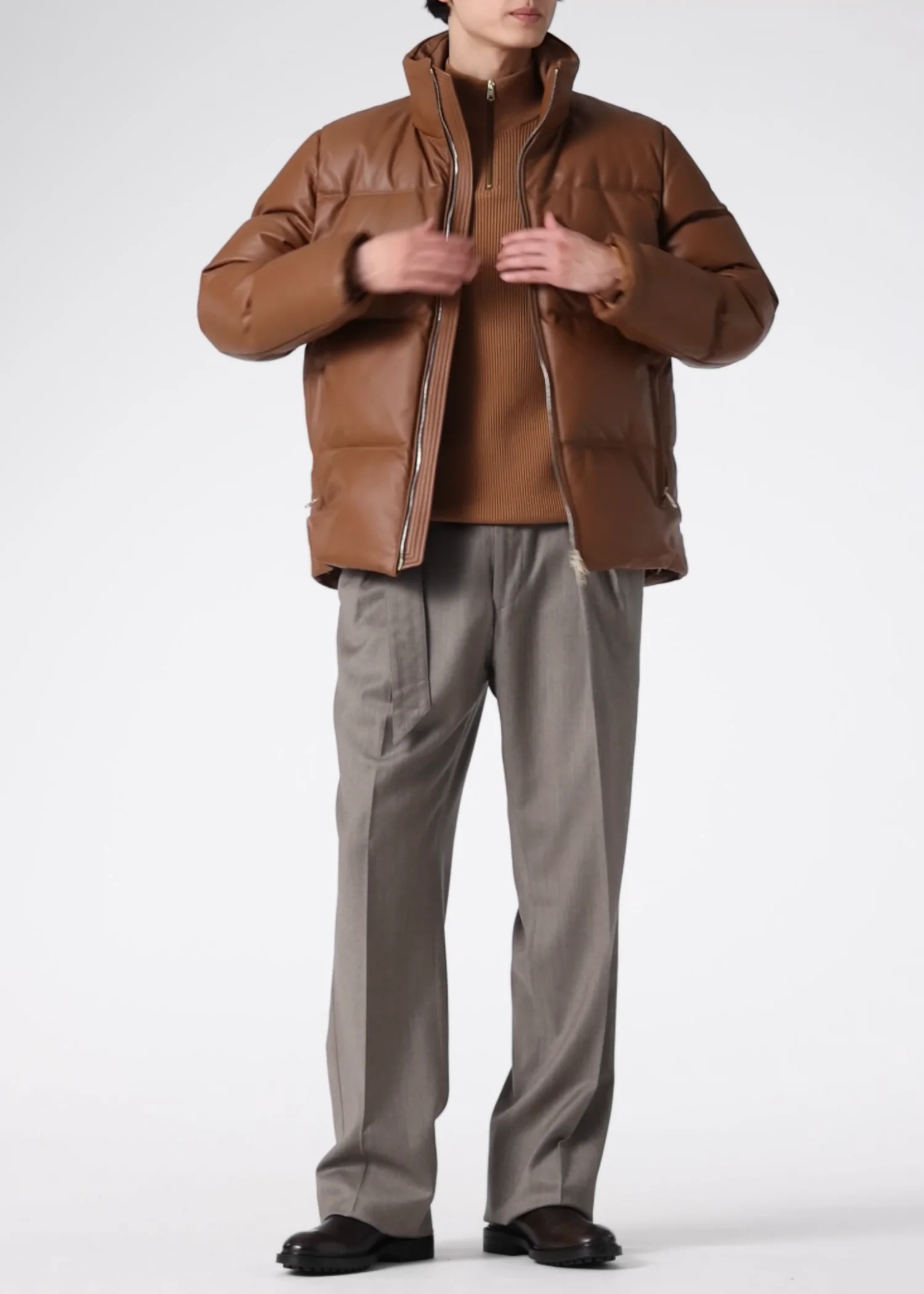 シープスキン レザーダウンジャケット（ブラウン） ｜ポール・スミス