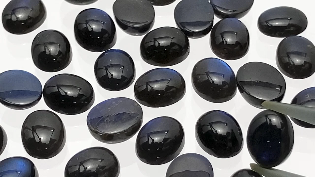 宝石質ブラックラブラドライト AAA- オーバル カボション10×8mm 2個