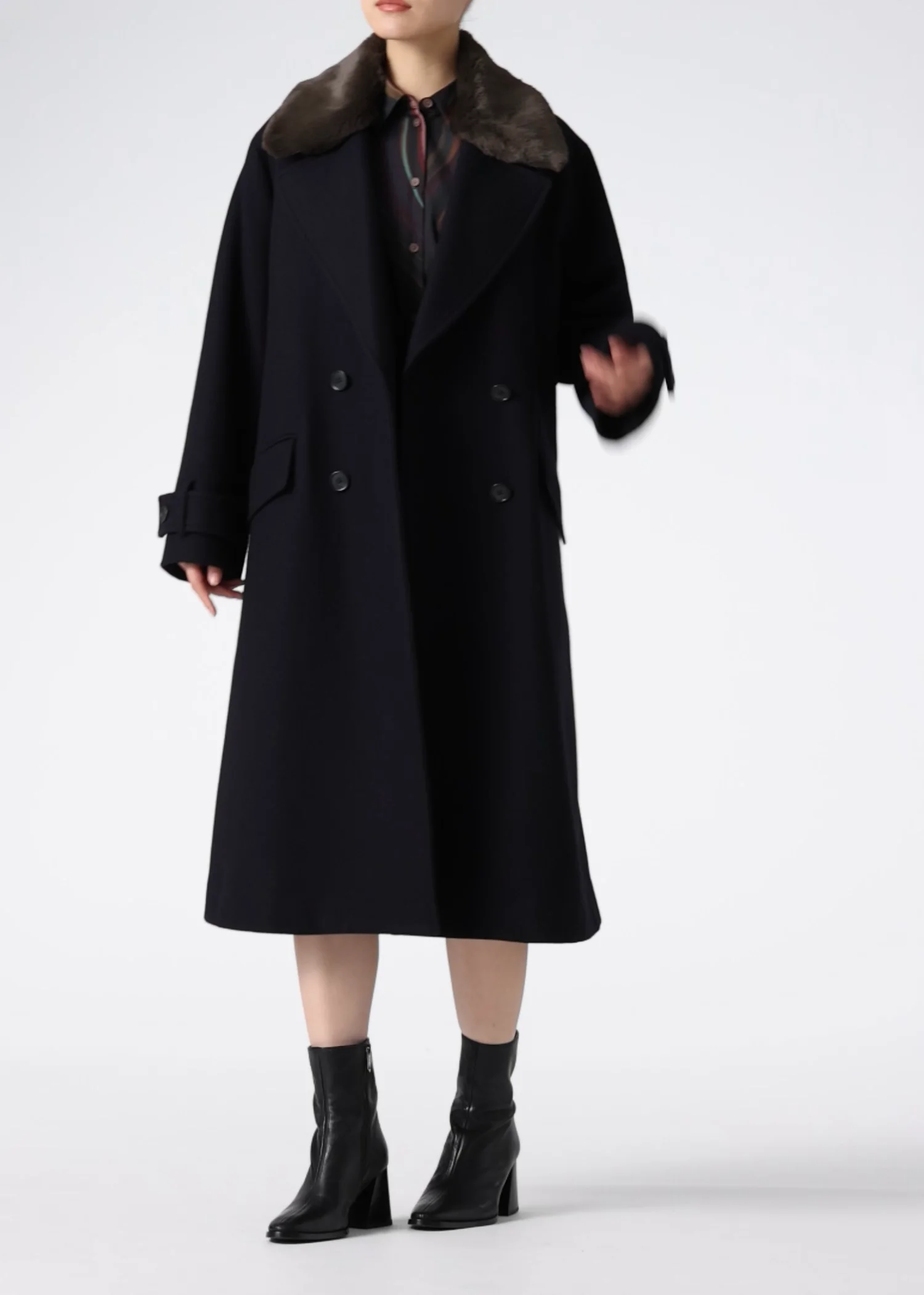 ウィメンズ ウールカルゼ ロングコート（ネイビー） ｜ポール・スミス