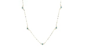 .50 ct. t.w. Bezel-Set London Blue Topaz and .35 ct. t.w. Lab-Grown Diamond Station Necklace in 18kt Gold Over Sterling