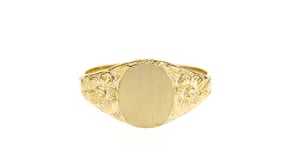 Single Initial 14kt Yellow Gold Floral Signet Ring