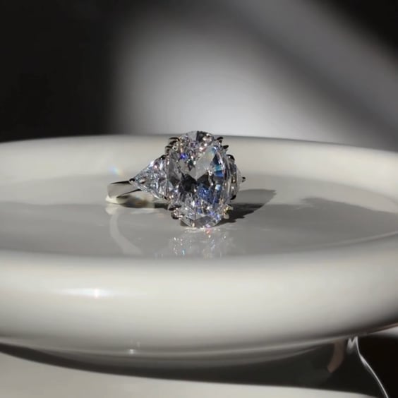 Oval with Trillion Sides Three Stone Ring (10TCW)