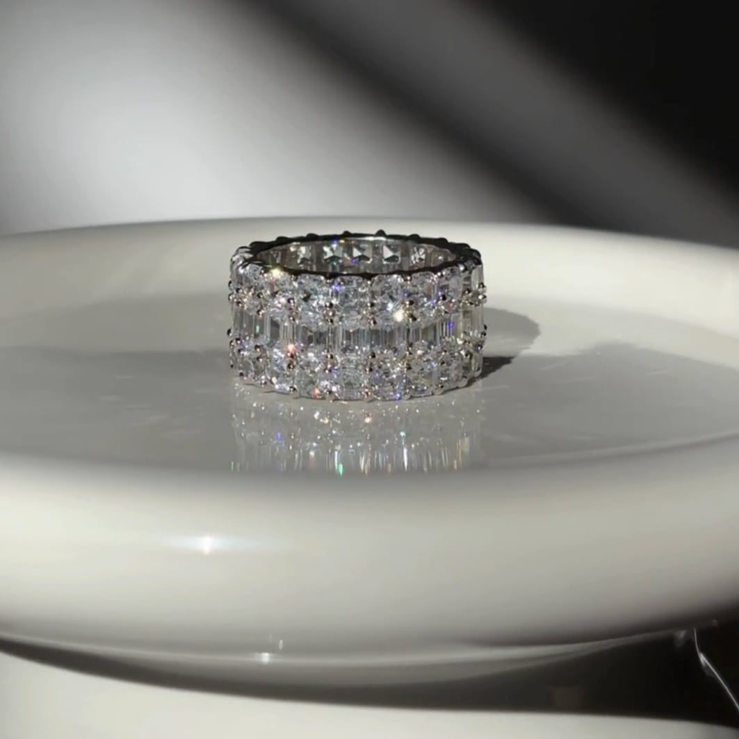 Emerald and Asscher cut Wedding Band (11.8 TCW)