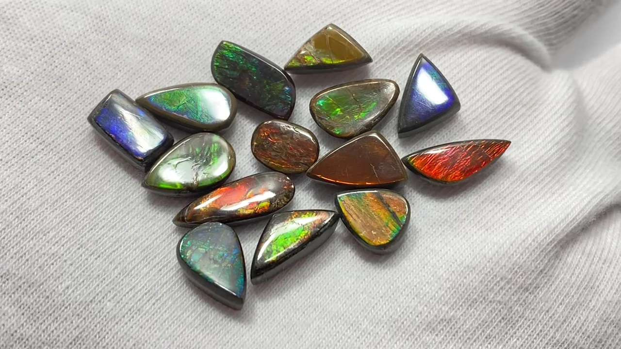 動画】【1点もの】アンモライトAAA- ルース 14粒セット NO.32 - 天然石