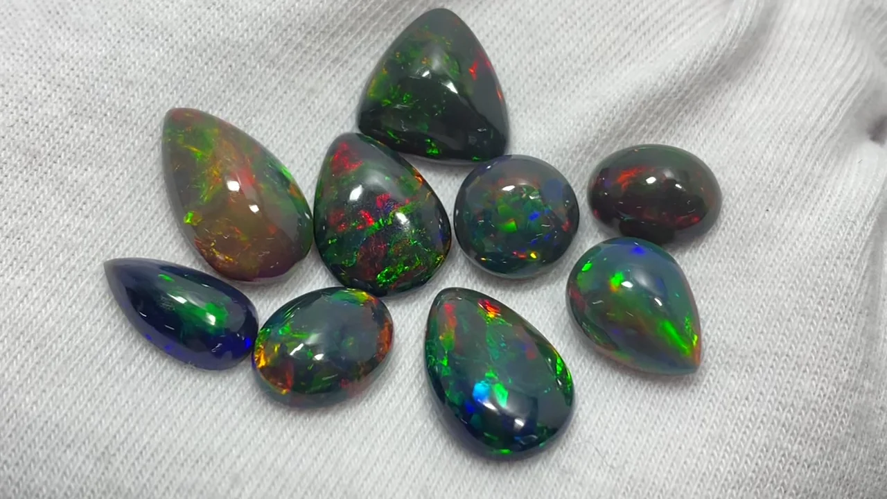 動画】【1点もの】ブラックオパールAAA- カボション 9個セット NO.1