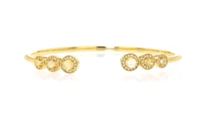 Opal and .40 ct. t.w. White Topaz Studded Cuff Bracelet in 18kt Gold Over Sterling