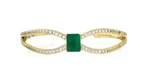 3.50 Carat Emerald and 3.60 ct. t.w. White Topaz Cuff Bracelet in 18kt Gold Over Sterling