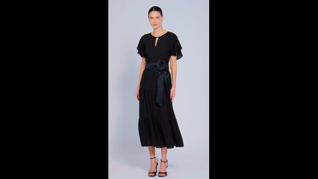 Vestido Midi em Crepe Preto Lavinia